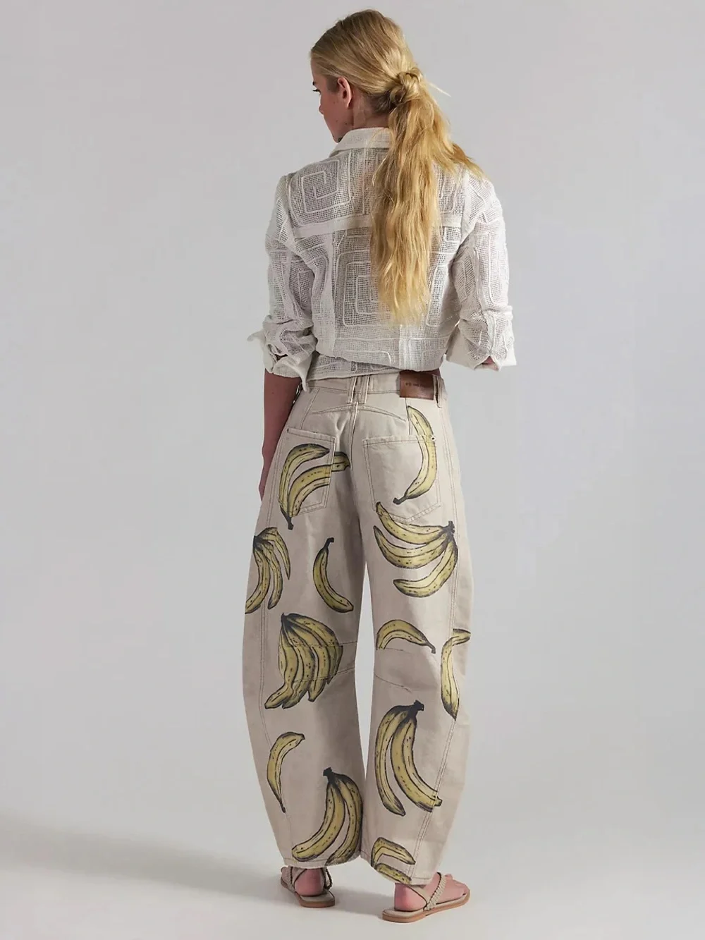 NWT We The Free Good Luck Printed Barrel Jeans in Go Bananas *view description* - Picture 2 of 6